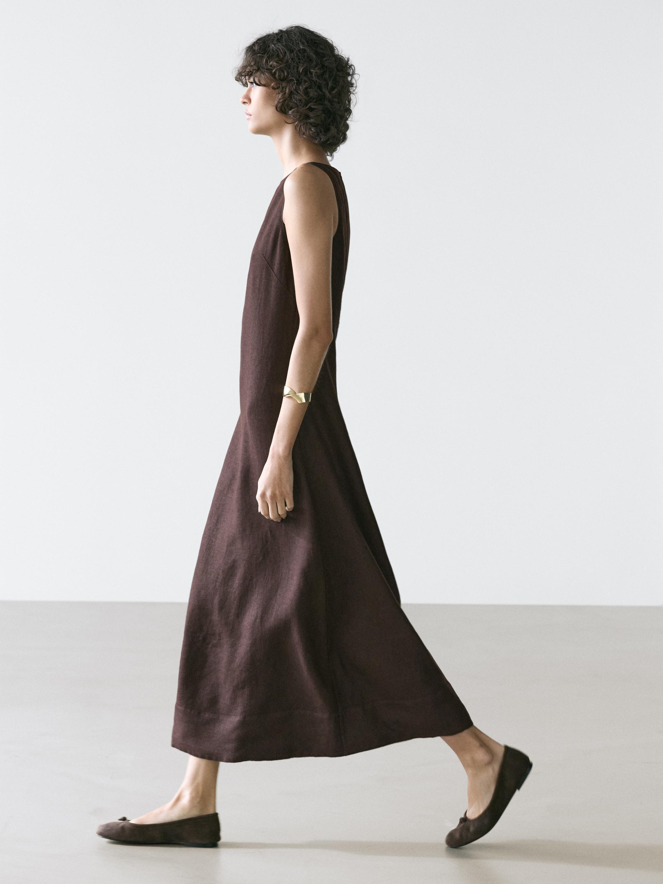 Robe midi encolure américaine lin